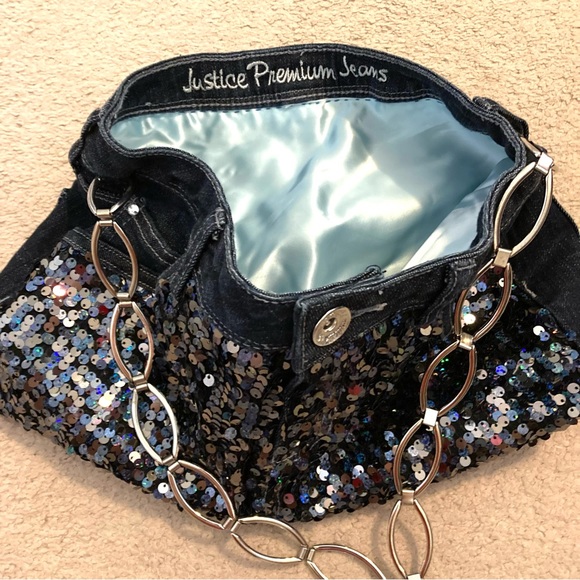Justice Other - Justice Blue Denim Metallic Sequin Shoulder Purse Bag